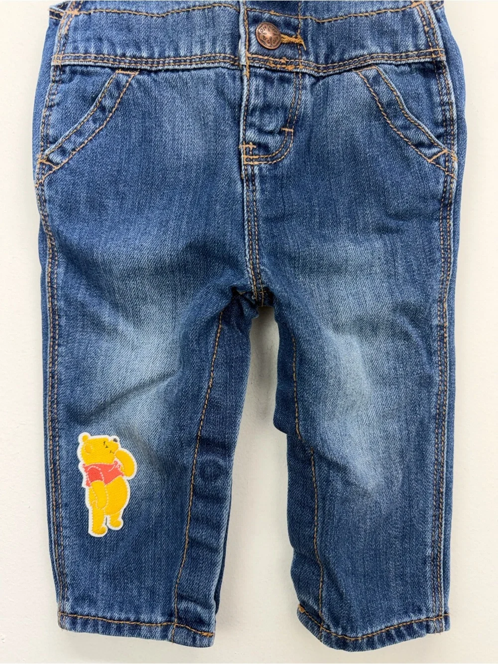Oshkosh B’Gosh Sz 6-9 Months Blue Denim Winnie The Pooh Eeyore Piglet Overalls